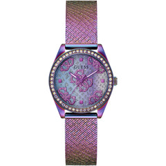 Guess Women's Watch - Quartz Purple Dial Iridescent Steel Mesh Bracelet | GW0748L3