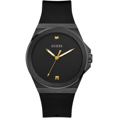 Guess Men's Analog Watch - Quartz Solid Black Dial Silicone Rubber Strap | GW0790G2