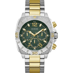 Guess Men's Watch - Traction Rotating Bezel Green Dial Two Tone Bracelet | GW0800G1