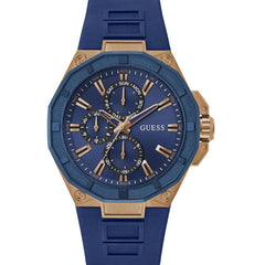 Guess Men's Watch - R2 Chronograph Rose Gold Case Blue Dial Silicone Strap | GW0803G2