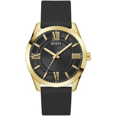 Guess Men's Watch - Elliot Yellow Gold Case Black Dial Silicone Strap | GW0894G2