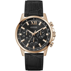 Guess Men's Watch - Walker Chronograph Rose Gold Case Black Dial Strap | GW0901G5
