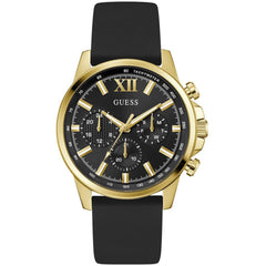 Guess Men's Watch - Walker Yellow Gold Case Black Dial Silicone Strap | GW0913G2