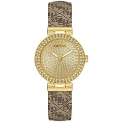 Guess Women's Watch - Ivy Crystal Champagne Dial Beige Leather Strap | GW0943L2