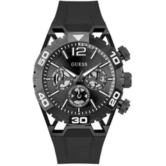 Guess Men's Watch - Perimeter Black Semi-Skeleton Dial Silicone Strap | GW0966G2