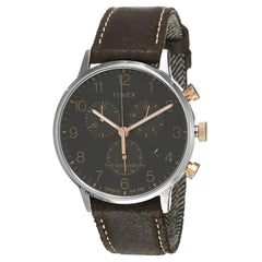 Timex Men's Chronograph Watch - Waterbury Black Dial Leather Strap | TW2T71500VQ