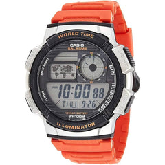 Casio Men's Digital Watch - Quartz World-Time Grey Dial Orange Strap | AE-1000W-4BVCF