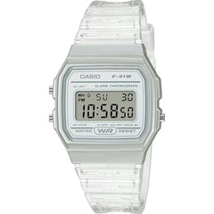 Casio Unisex Watch - Grey Digital Dial Clear Resin Strap Daily Alarm | F-91WS-7CF