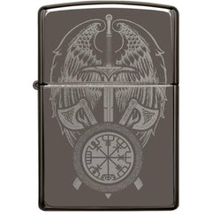 Zippo Windproof Pocket Light - Wings and Sword Design Black Ice Metal | 48069