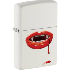 Zippo Windproof Pocket Lighter - Vampire Lips Design Matte White Metal | 48656