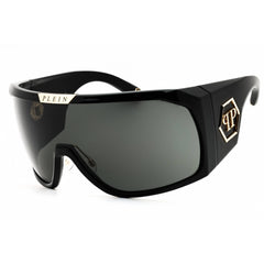 Philipp Plein Unisex Sunglasses - Total Shiny Black Shield Shape Frame | SPP154 0Z42
