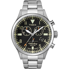 Timex Men's Watch - Waterbury Chronograph Black Dial Silver Bracelet | TW2R24900VQ