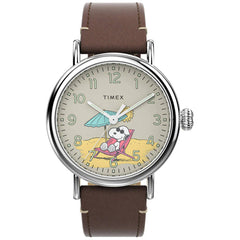 Timex Men's Watch - Standard x Peanuts White Dial Brown Leather Strap | TW2V61200VQ