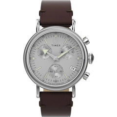 Timex Men's Watch - Waterbury Chrono Silver Dial Brown Leather Strap | TW2W20800VQ