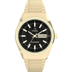 Timex Men's Watch - Q Timex Quartz Black Dial Yellow Gold Bracelet | TW2W62500VQ