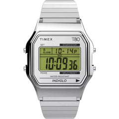 Timex Men's Watch - T80 Digital Dial Silver Tone Steel Bracelet | TW2W68200VQ
