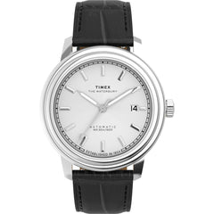 Timex Men's Watch - Waterbury Silver Tone Dial Black Leather Strap | TW2Y22900VQ