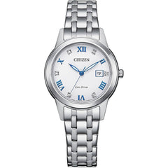 Citizen Women's Watch - Eco-Drive White Dial Silver Bracelet Diamond | FE1240-57A
