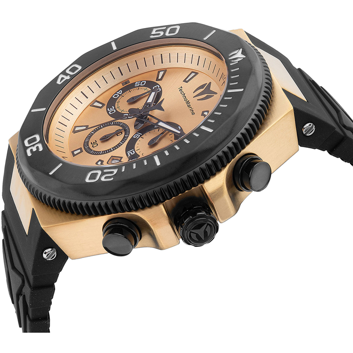 Gold-Tone TechnoMarine TeCrystal Bezel Watch with Black Silicone Strapu Technomarine Men main image 2