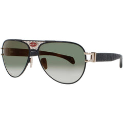 Bugatti Men's Sunglasses - Black/White Gold Metal Aviator Full Rim Frame | 11 BK/WG