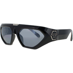 Philipp Plein Men's Sunglasses - Wraparound Shiny Black Acetate Frame | SPP153 Z42X