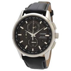 Citizen Men's Watch - Eco-Drive Steel Case Black Dial Leather Strap | AT8110-02E