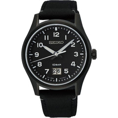 Seiko Men's Watch - Quartz Black Stainless Steel Case Nylon Strap | SUR571P1