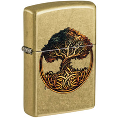 Zippo Windproof Lighter - Knotted Tree of Life Design Street Brass Finish | 47176