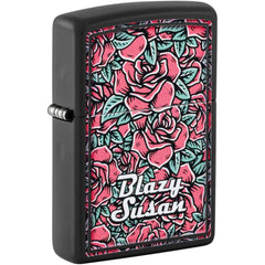 Zippo Pocket Windproof Lighter - Blazy Susan Roses Design Black Matte Finish | 47192
