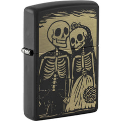 Zippo Pocket Windproof Lighter - Skeleton Wedding Design Black Matte Finish | 47210