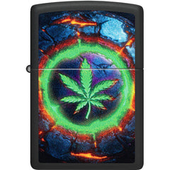 Zippo Pocket Windproof Lighter - Color Image Leaf Design Matte Black Finish | 47216