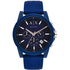Armani Exchange Men's Watch - Outerbanks Chrono Blue Dial Silicone Strap | AX1327