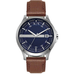 Armani Exchange Men's Watch - Hampton Blue Dial Brown Leather Strap Date | AX2133