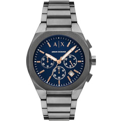 Armani Exchange Men's Watch - Rafael Chrono Blue Dial Gunmetal Bracelet | AX4182