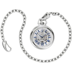 Bulova Men's Pocket Watch - Sutton Automatic Silver Tone Skeleton Dial Chain | 96A304