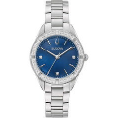 Bulova Women's Watch - Sutton Blue Dial Silver Tone Steel Bracelet Diamond | 96R243