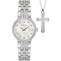 Bulova Women's Watch - Classic Quartz White Mother of Pearl Dial Crystal | 96X163