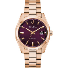 Bulova Men's Watch - Surveyor Automatic Maroon Dial Yellow Gold Bracelet | 97B234