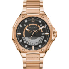 Bulova Men's Watch - Series X Black Dial Rose Gold Steel Bracelet Diamond | 97D129