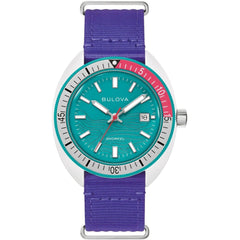 Bulova Men's Watch - Snorkel Coral Reef Quartz Teal Dial Purple Strap Date | 98B447