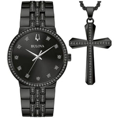 Bulova Men's Watch - Classic Quartz Black Dial Stainless Steel Bracelet | 98K116