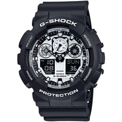 Casio Men's Watch - G-Shock World Time Silver and Black Ana-Digi Dial | GA100BW-1ADR