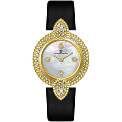 Christian Van Sant Women's Watch - Valor Quartz Black Leather Strap Crystal | CV1274