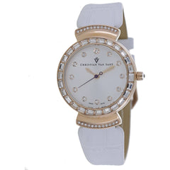 Christian Van Sant Women's Watch - Nova Silver Tone Dial White Leather Strap | CV2941
