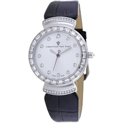 Christian Van Sant Women's Watch - Nova Silver Tone Dial Black Leather Strap | CV2943