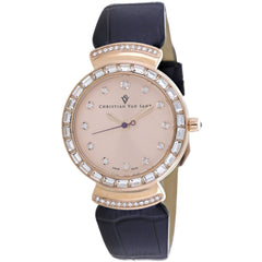 Christian Van Sant Women's Watch - Nova Quartz Rose Gold Dial Black Strap | CV2944