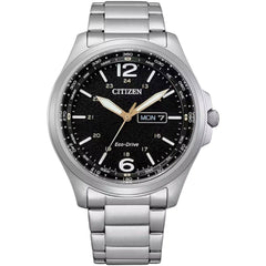 Citizen Men's Watch - Eco-Drive Black Dial Silver Steel Bracelet Date | AW0110-58E