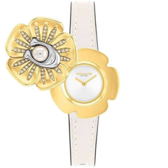 Coach Women's Watch - Tea Rose Quartz White Dial Leather Strap Crystal | 14504151