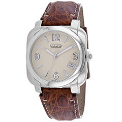 Coach Men's Watch - Quartz Beige Dial Brown Genuine Leather Strap Date | 14600444