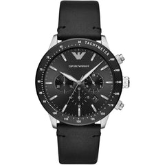 Emporio Armani Men's Watch - Mario Chronograph Black Dial Leather Strap | AR11243
